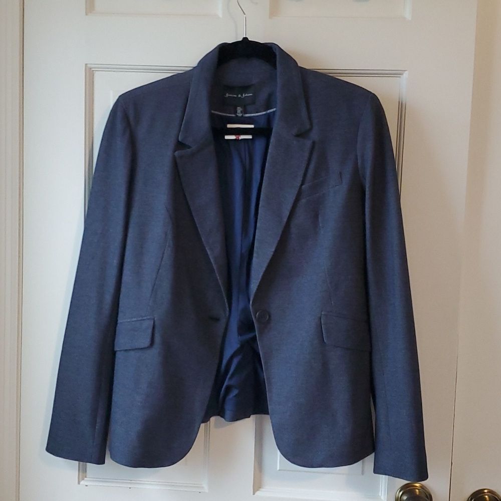 NWT JASMINE & JULIANA BLUE DENIM LOOK KNIT BLAZER JACKET SIZE LARGE COTTON